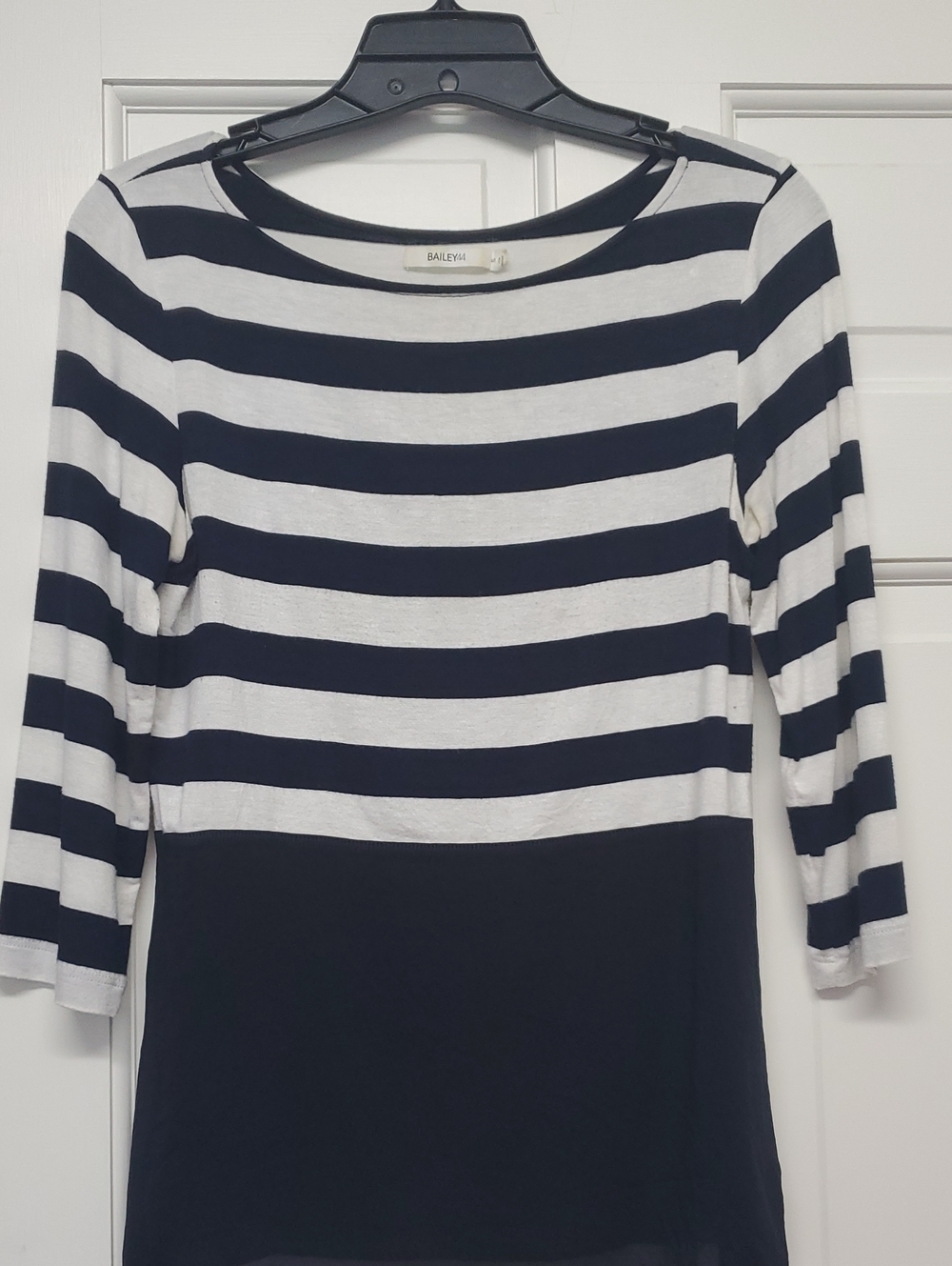BAILEY 44 Navy and White Striped Women’s Boatneck Sheer Top